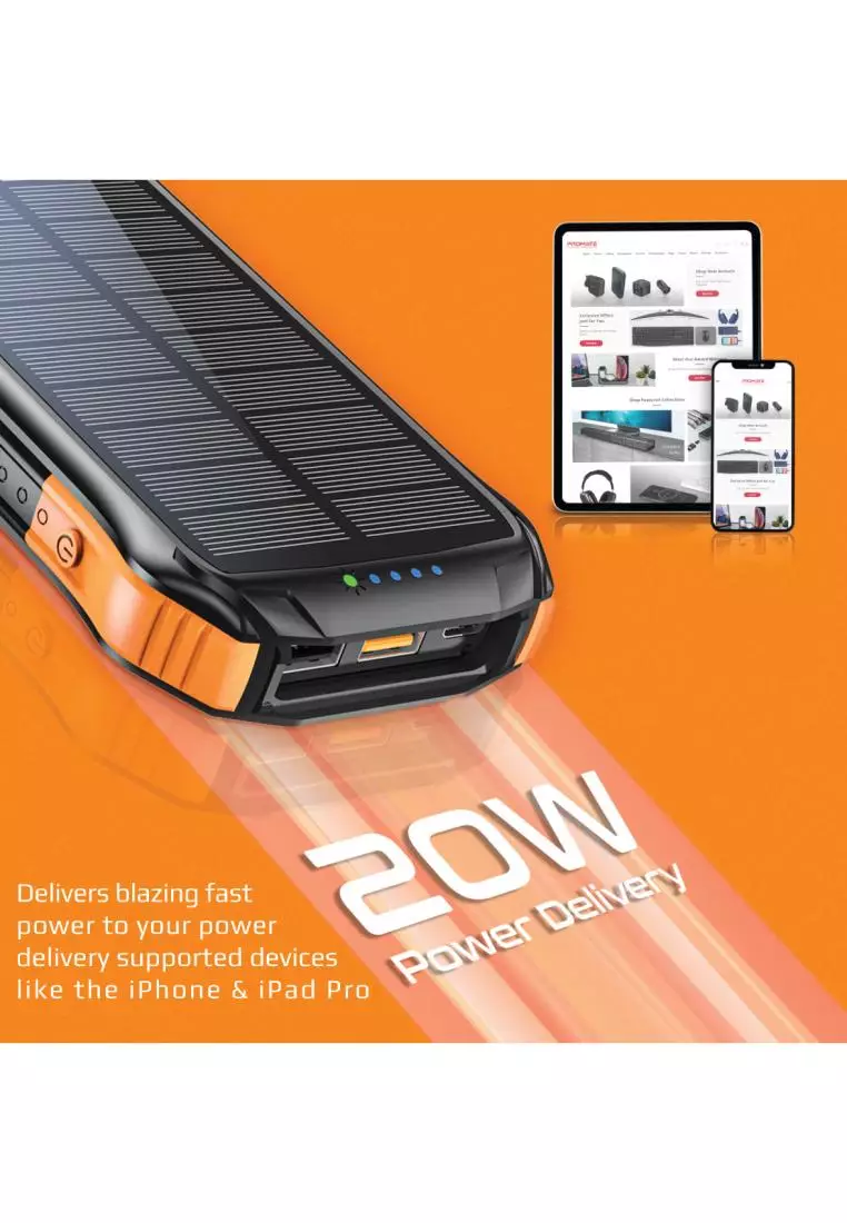 Buy Promate SolarTank10PDQi 10000mAh Rugged EcoLight™ Solar Power Bank