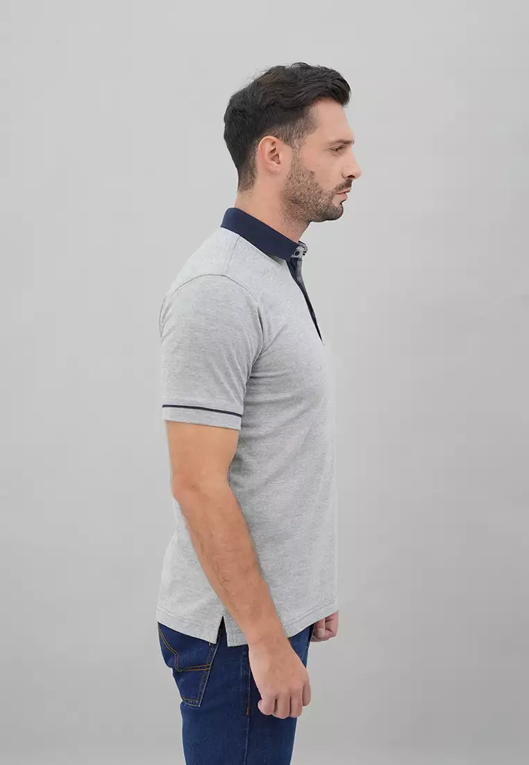 LGS - Kaos Casual Pria - Kaos Kerah Wangky - Kaos Polo Pria - Lengan Pendek - Polos Basic - Abu - Slim Fit - JWS.325.J3349F.39.C Katun Biru