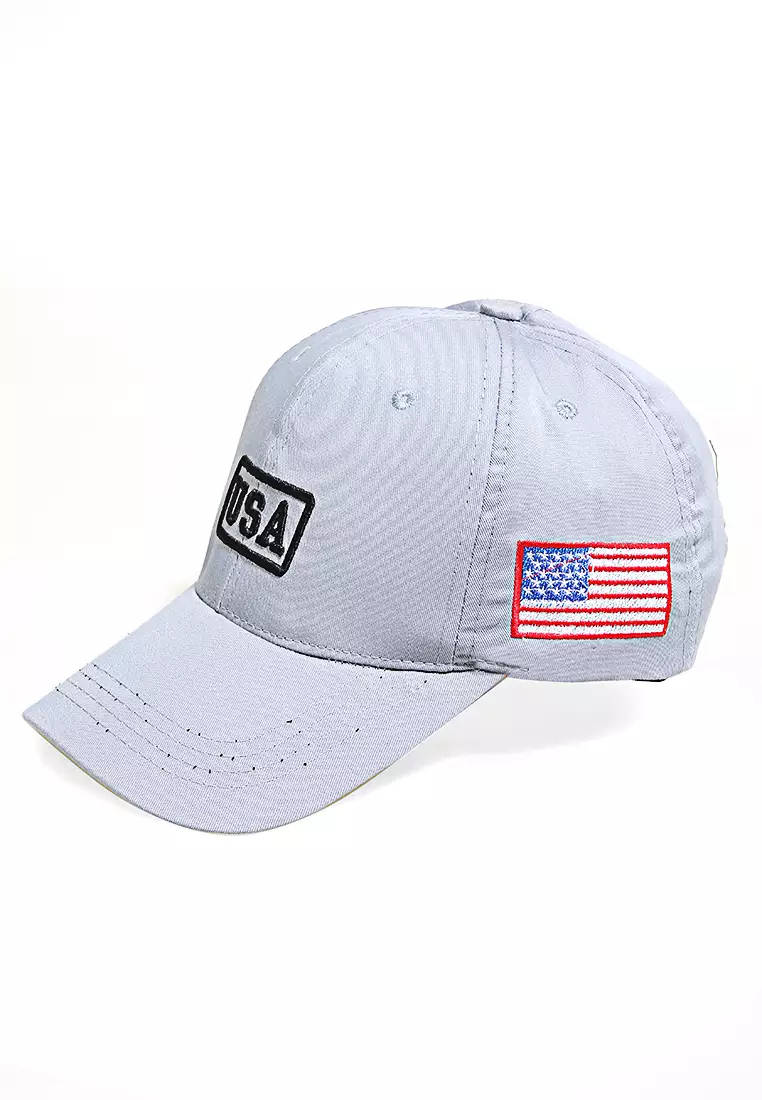 Maxton Topi Baseball Aksesoris Fashion Pria Flag Motive Resizable Strap Material Rafel ORIGINAL - Gray