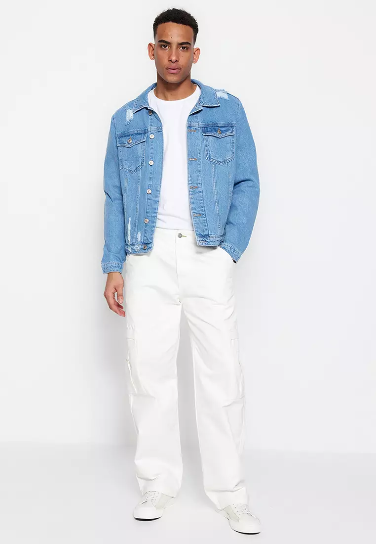 Zip up denim jacket sales