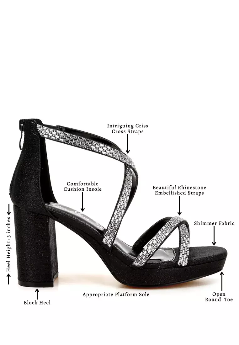 Sandal Bertali Hiasan Berlian Imitasi dalam Warna Hitam