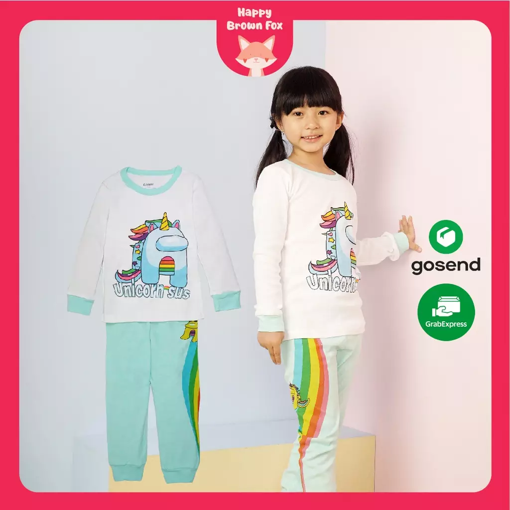 BAJU TIDUR PIYAMA ANAK SETELAN ANAK PEREMPUAN LENGAN PANJANG - Among us unicorn Tosca