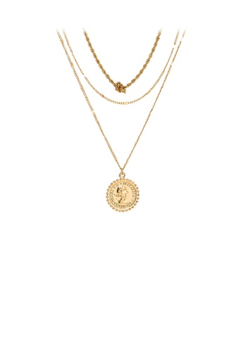 Glamorousky silver Fashion Simple Plated Gold Portrait Geometric Round Pendant with Knot Multilayer Necklace 627C0AC4AC3EF2GS_1