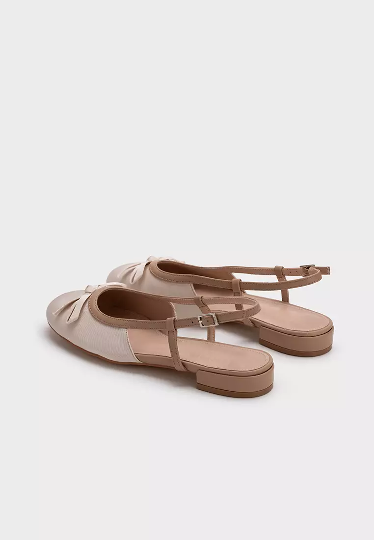 SLINGBACK LOW HEEL PUMP WITH RIBBON DETAIL蝴蝶结低跟后空单鞋