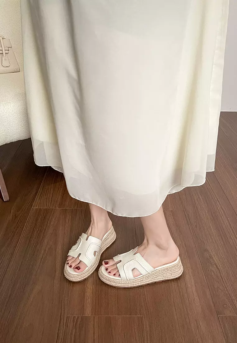 PU搭帶草編坡跟涼鞋WW568-1