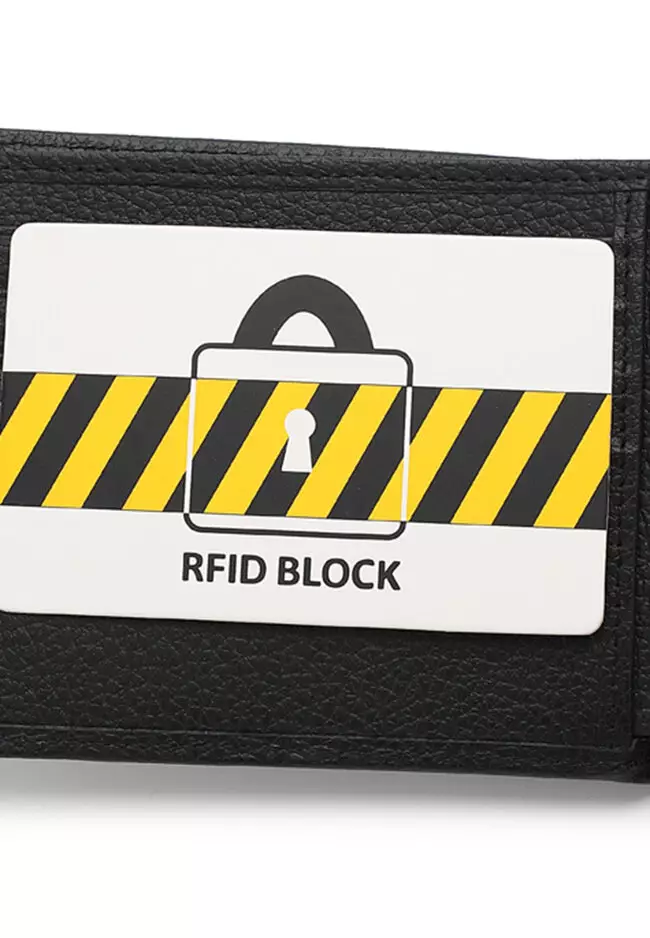 Genuine Leather RFID Short Wallet - Black