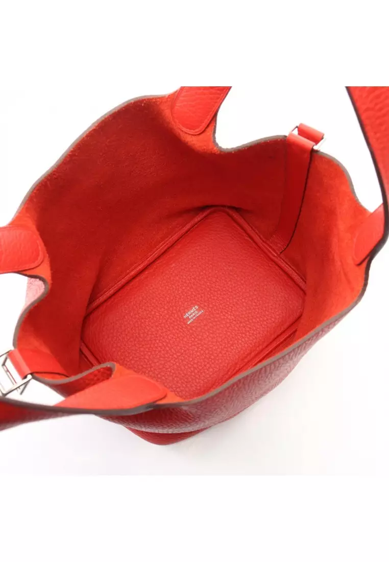 Pre-Loved Hermès Picotan Lock PM rouge tomato Handbag Clemence leather Red silver hardware A stamp