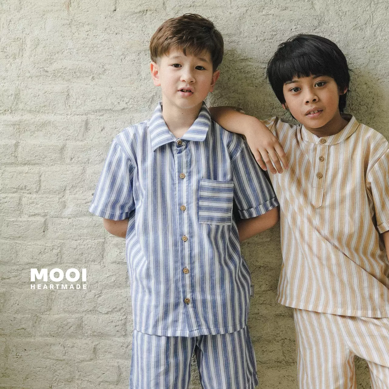 Mooi Kemeja Anak Laki-laki Kemeja Katun Motif Dion Striped Shirt - Mocca