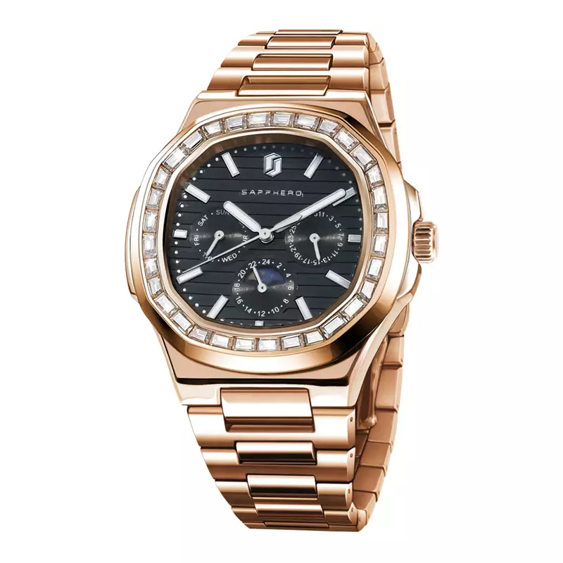 Jual Sapphero Jam Tangan Pria Sapphero SO-2201-GLDBLK Black Sun & Moon ...