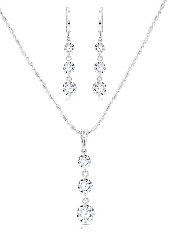 SO SEOUL silver Athena Solitaire Round Diamond Simulant Hoop Earrings and Necklace Set 524BEAC6F6B20FGS_1