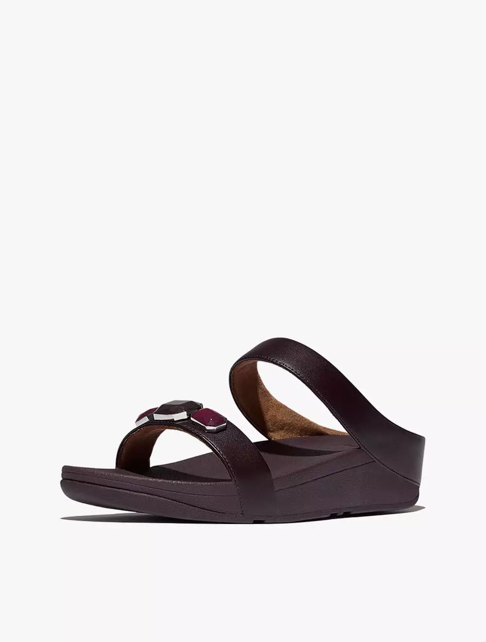 Fitflop Fino Multi-Stone Leather Slides - Plumberry