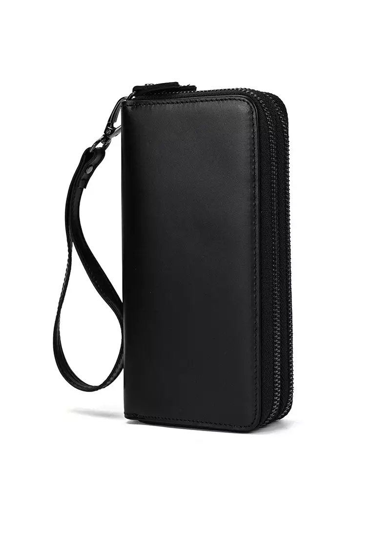 Buy Lara Men's Vintage Genuine Leather Double Zipper Clutch Purse Long