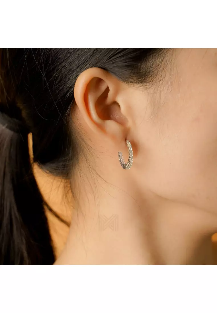Made For The Night Flat Sun Cubic Zirconia Rhodium Hoop Earrings with 925 Sterling Silver