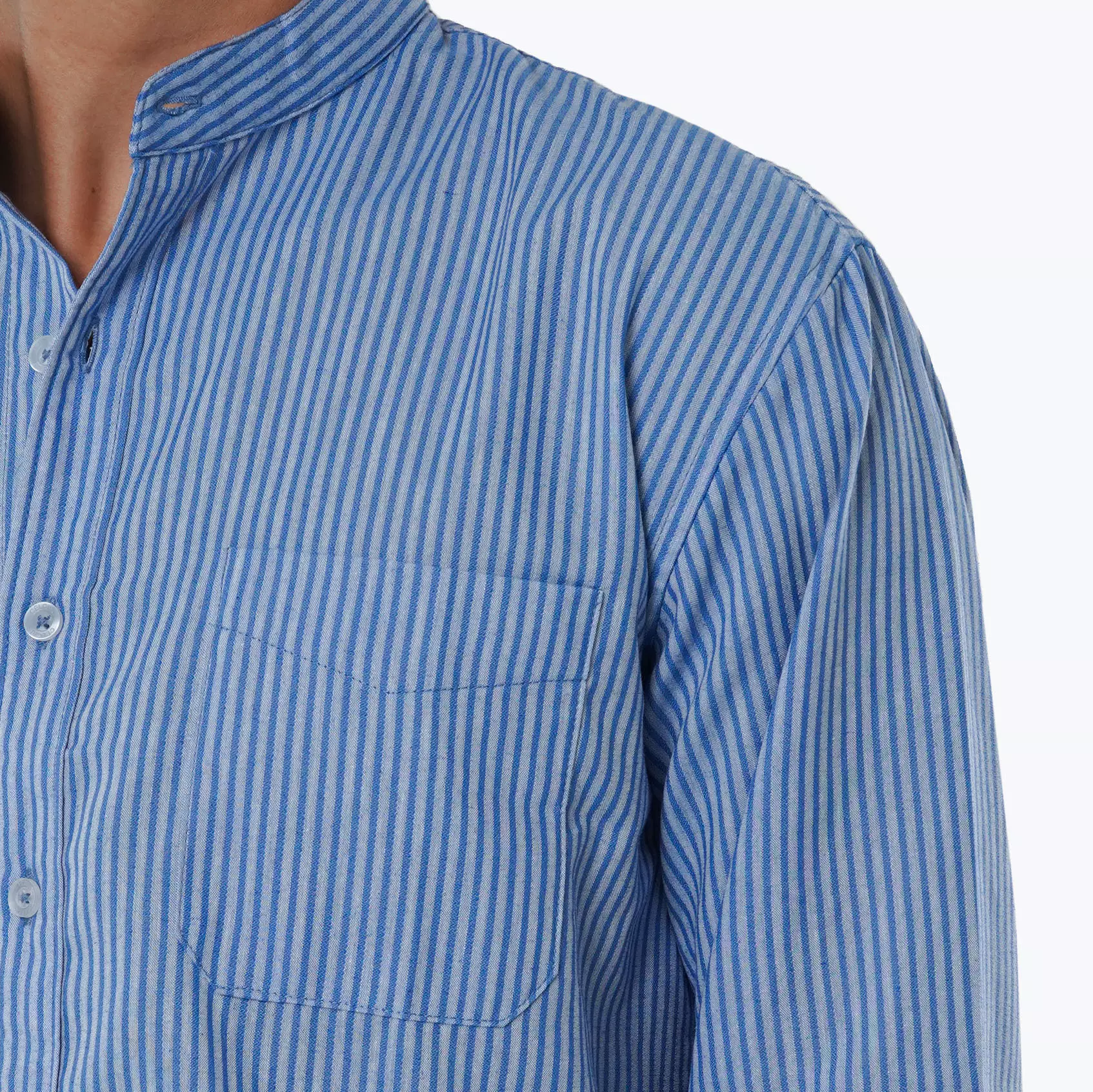 CELCIUS Round Colar Linen Kemeja Stripes LIN001762C Biru