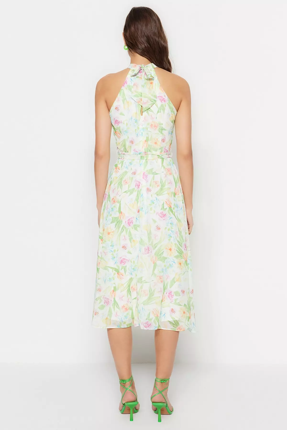 Belted Midi Floral Print Dress