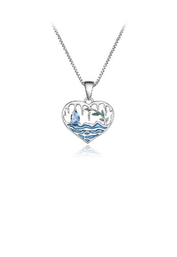 Glamorousky blue 925 Sterling Silver Fashion Creative Enamel Heart Lake Leaf Pendant with Blue Topaz and Necklace ADF54AC88DC6A6GS_1