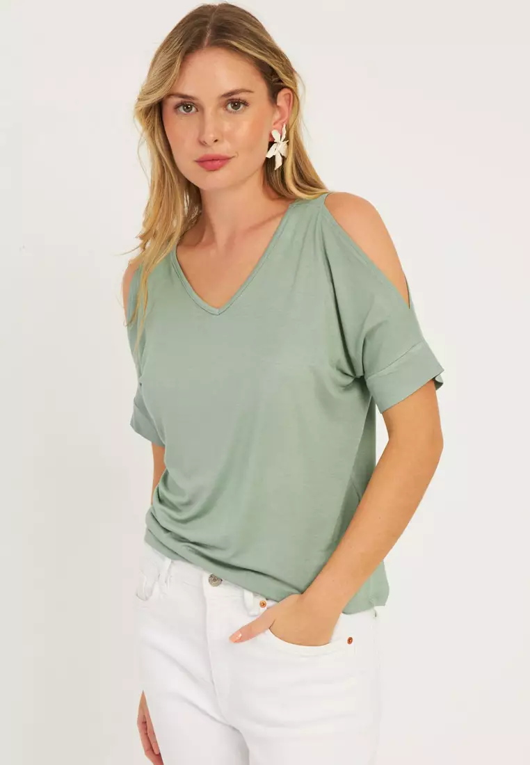 V-Neck Cold Shoulder Blouse