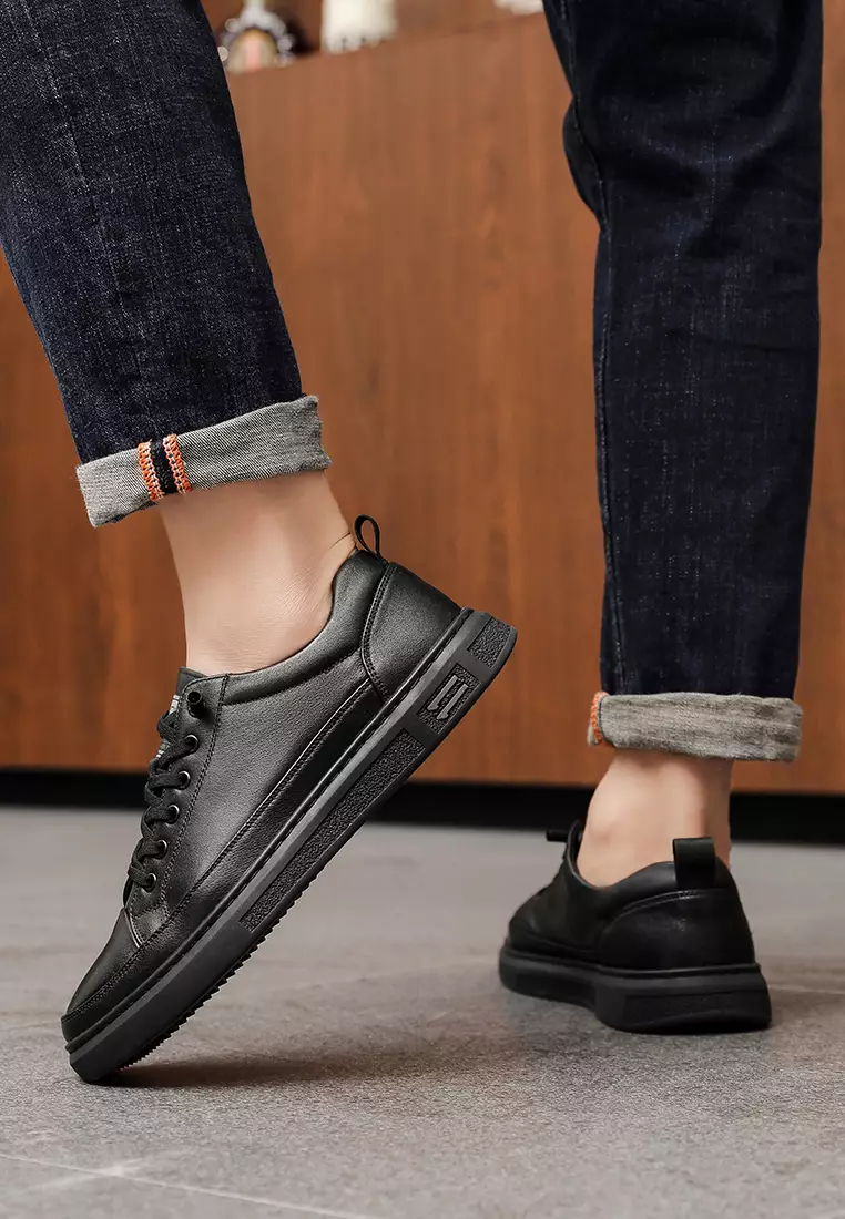 Grain Leather Lace Up Sneakers MK808-1