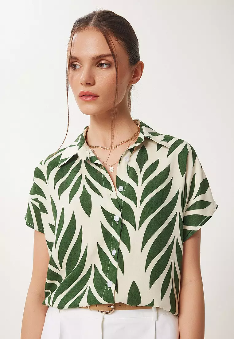 Patterned Short Sleeve Viscose Shirt