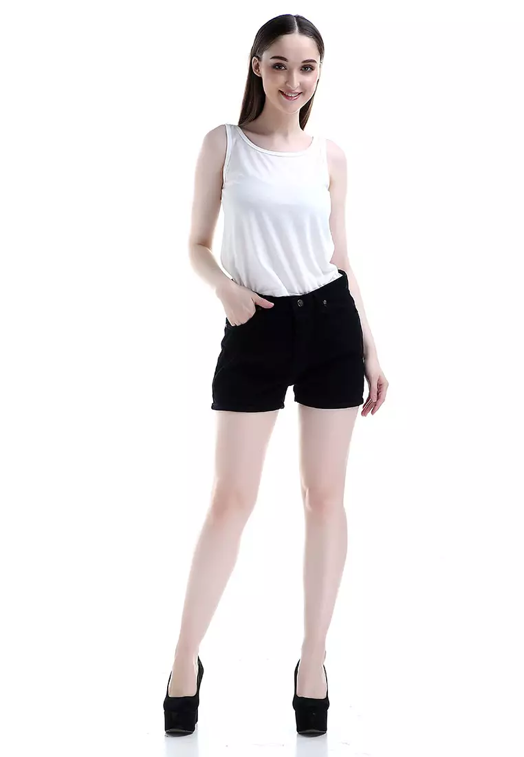 Fern Celana Jeans Pendek Bawahan Wanita Hotpants Simple Woman - Hitam