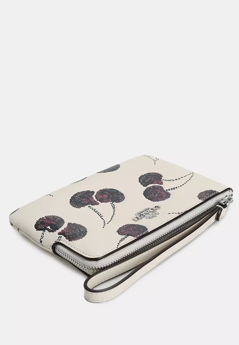 Corner Zip Wristlet With Cherry Print