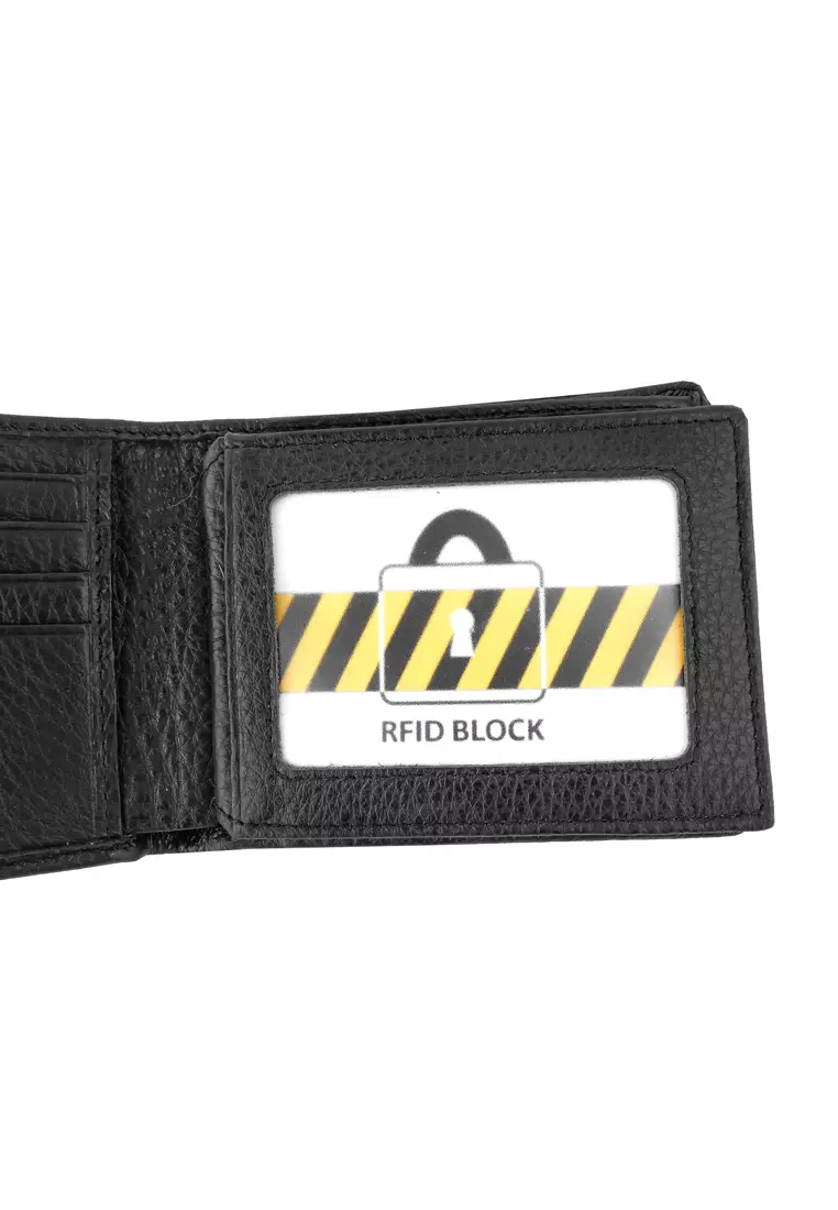 Men's RFID Bi Fold Genuine Leather Center Flap Short Wallet With Coin Compartment