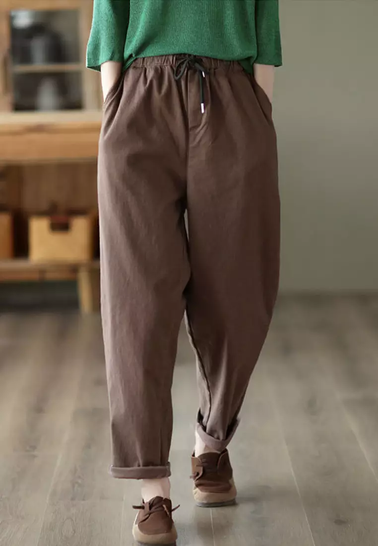 Women's Cotton Linen Casual Comfortable Rubber Pocket Harlan Pants