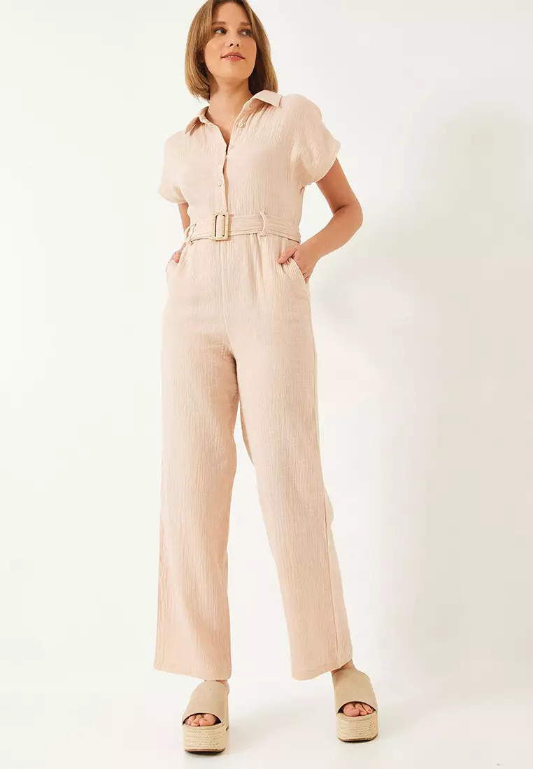 Women's Premium Belted Muslin Jumpsuit 90020 60271029