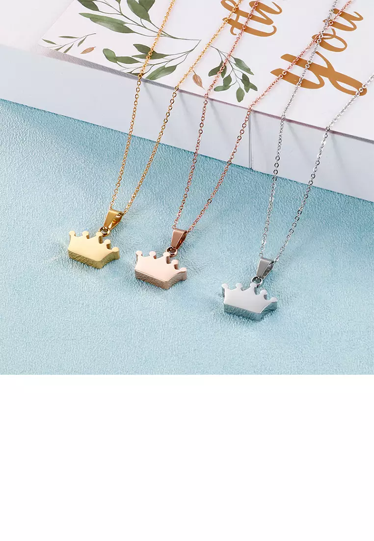 Simple Temperament 316L Stainless Steel Crown Pendant with Necklace