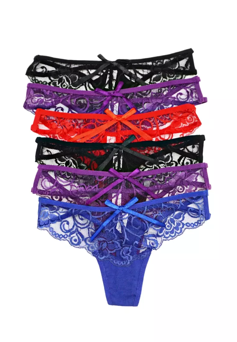 Womens Purple 3pk Invisible Lace Back Thongs