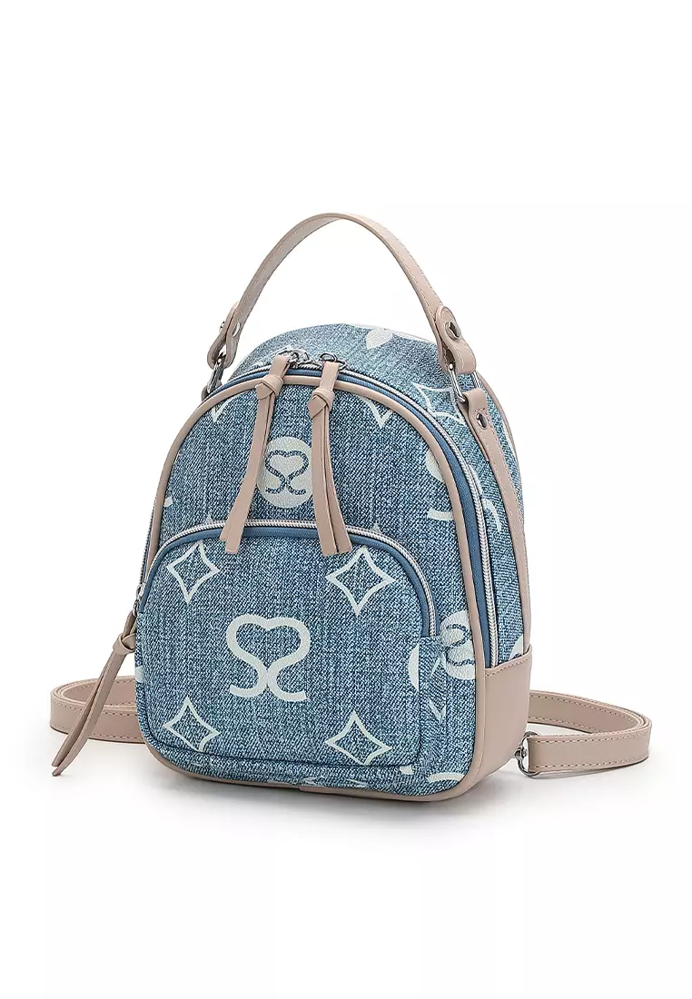 Women's Monogram Mini Backpack (Tas Ransel Wanita / Tas Punggung Wanita) - Biru