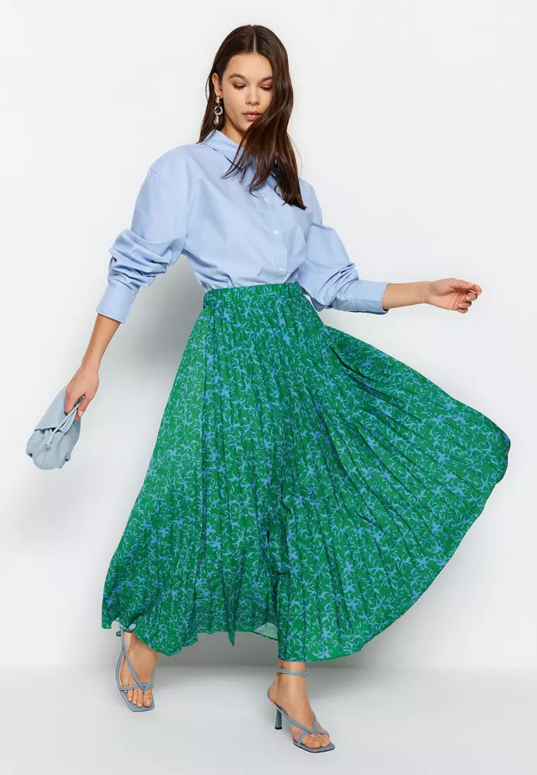 Pleated Printed Skirt