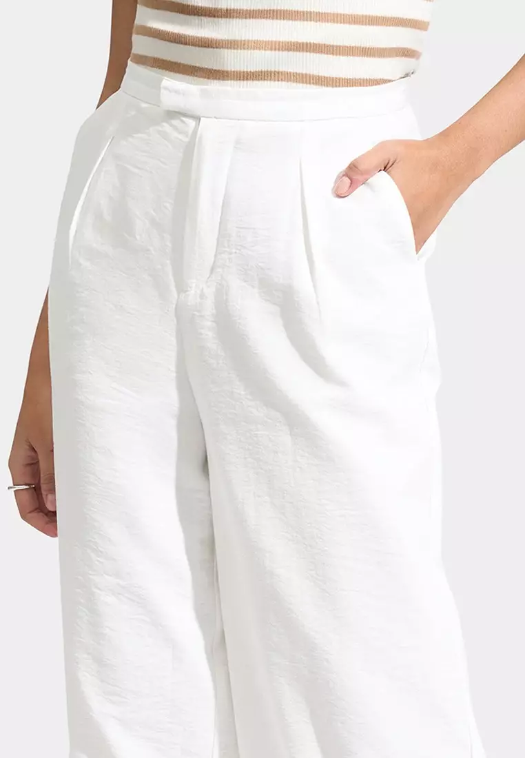 Wide Leg Crumpled Linen Trousers