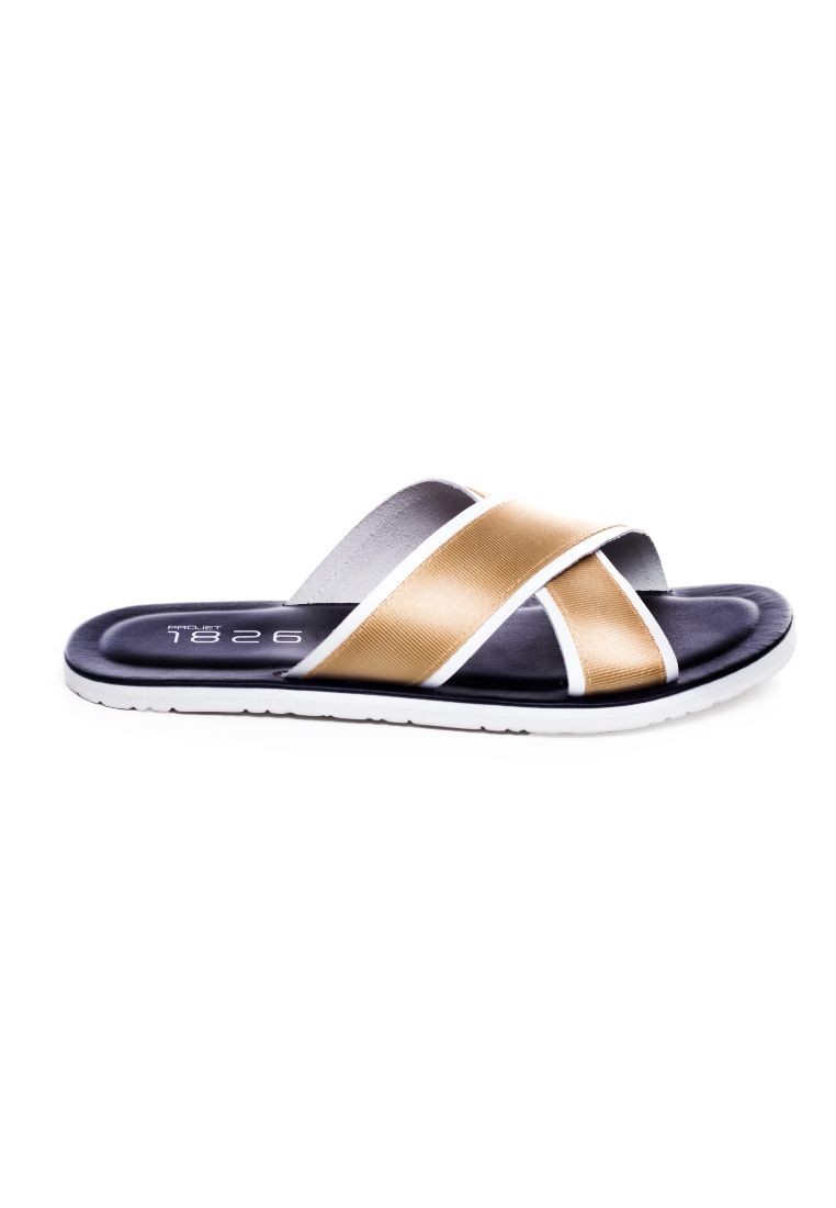 BEVIS CROSS STRAP LEATHER SLIPPER BEIGE