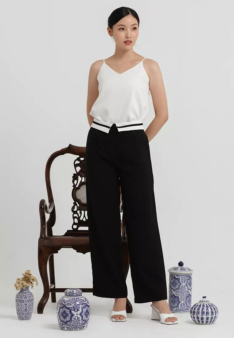 Two Tone Folded Pants in Black