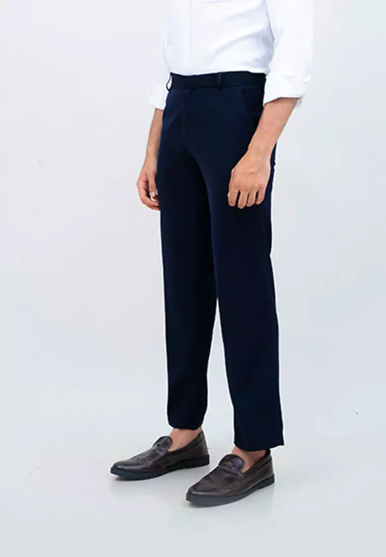 Celana bahan kerja reguler panjang formal lurus (BUKAN SLIM FIT) navy
