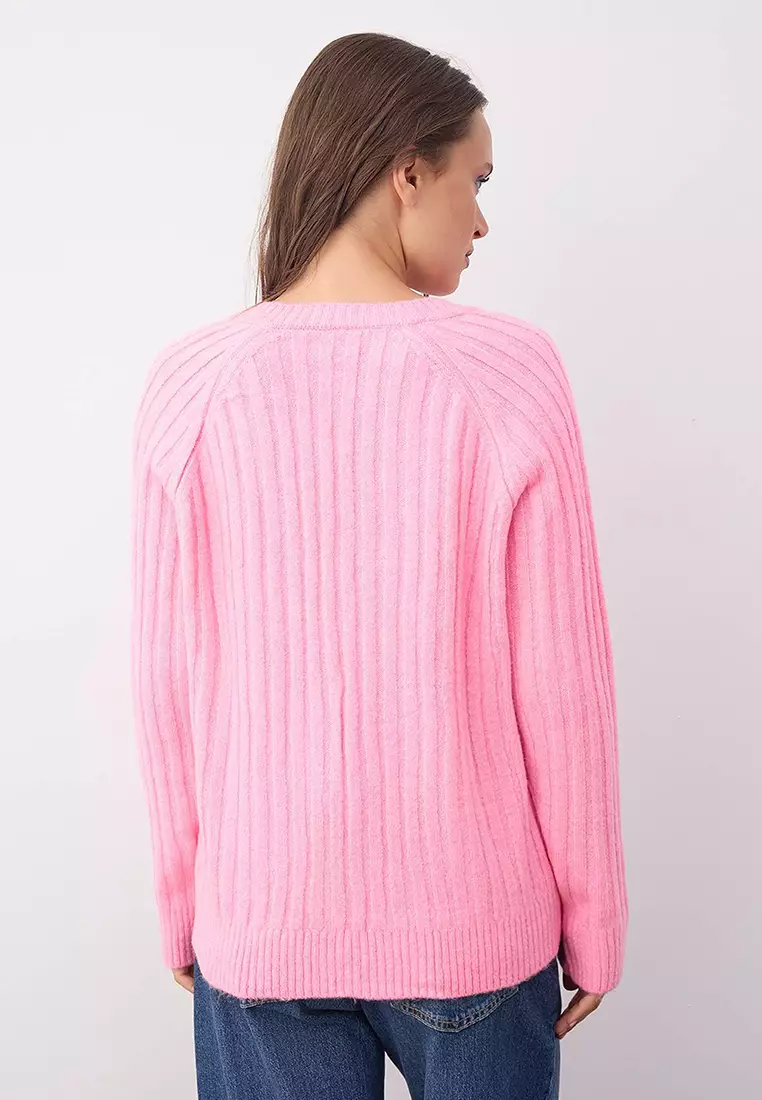 Wardrobe Essentials Pink Soft Textured Ribbed Knit Sweater