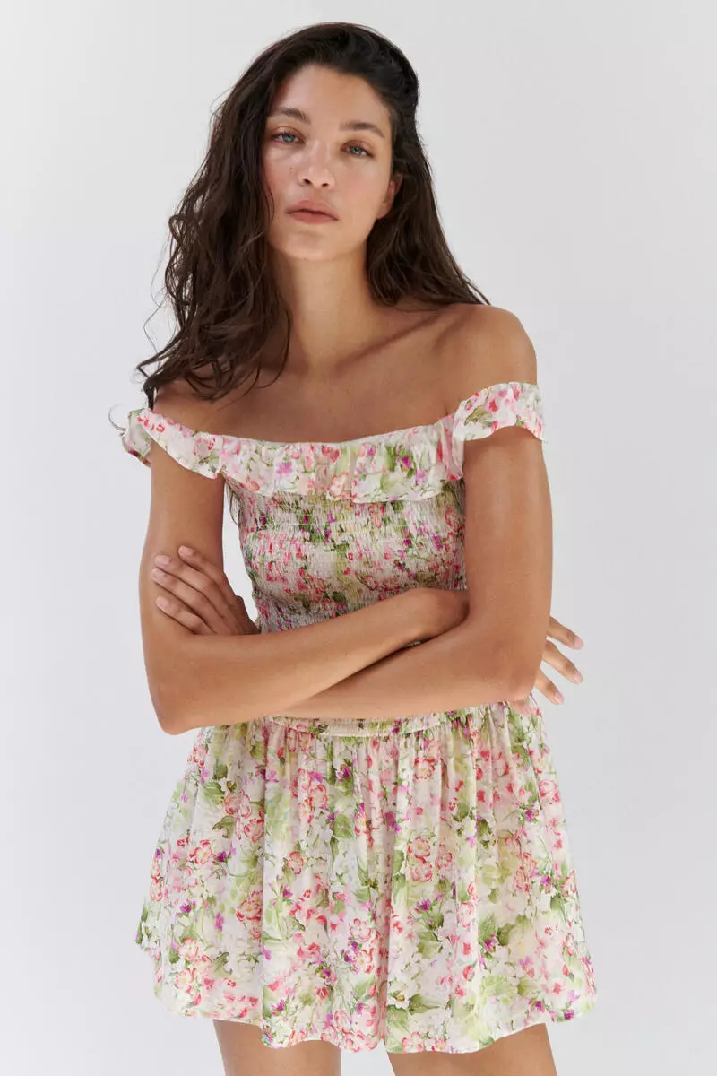 Smocked off-the-shoulder dress