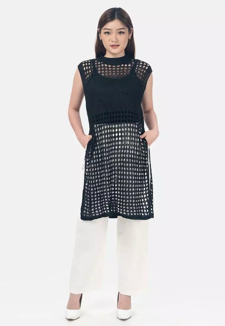 Sherren Long Net Blouse in Black