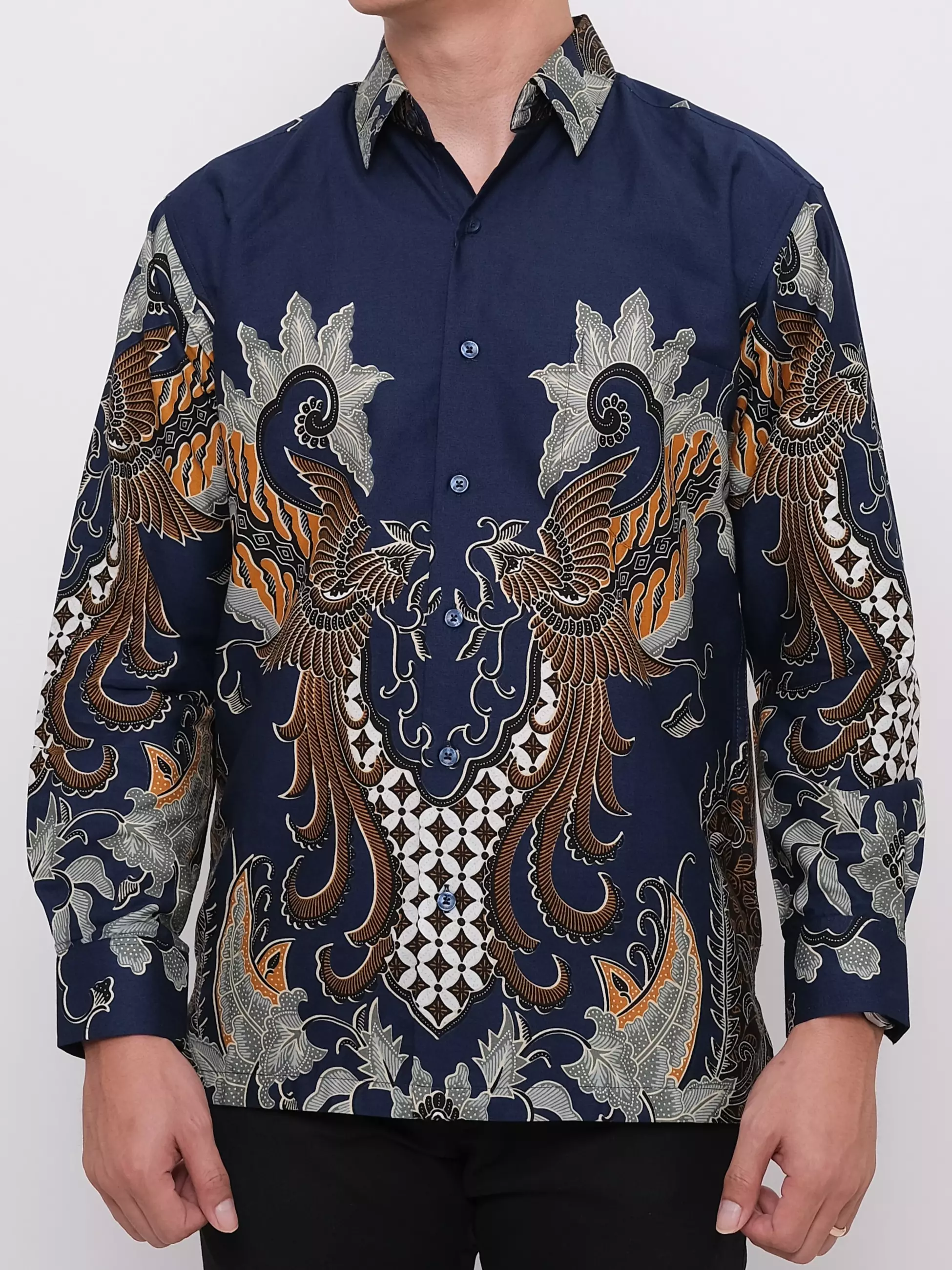 Andre Michel Kemeja Batik Lengan Panjang Navy Hijau 16737
