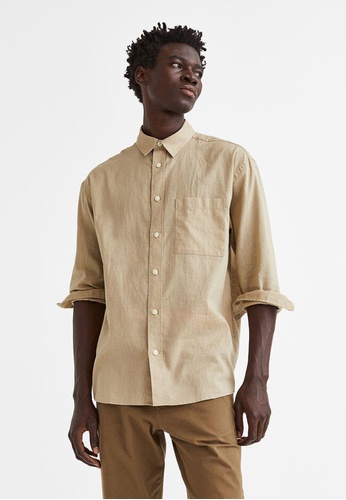 H&M beige Relaxed Fit Linen-Blend Shirt 42EC0AA5B885EFGS_1