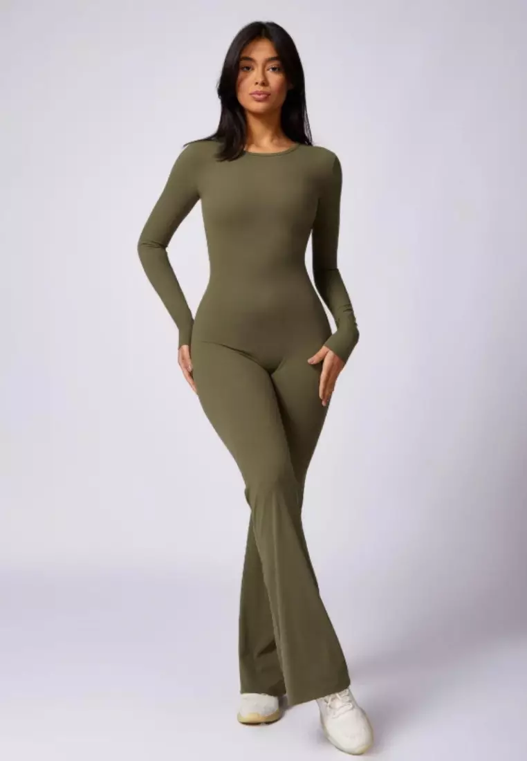 Selene Open Back Flare Jumpsuit – Sculpting Fit Premium Stretch Women Gym to Streetwear