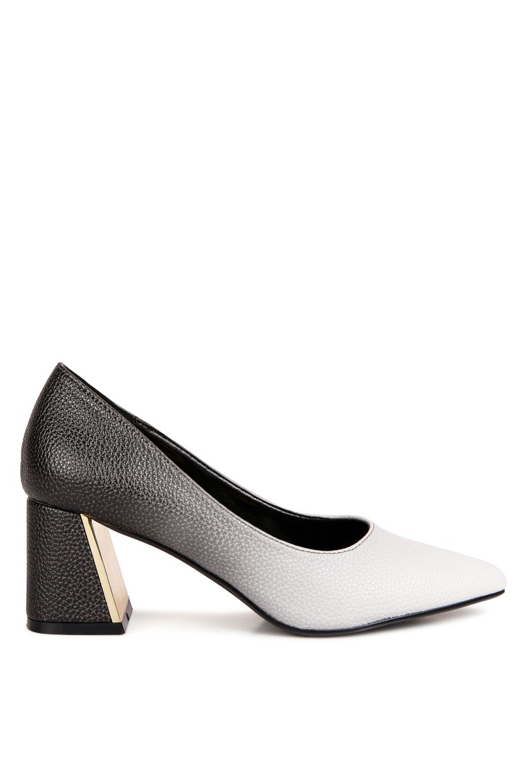 Black & Grey Metallic Accent Block Heel Pumps