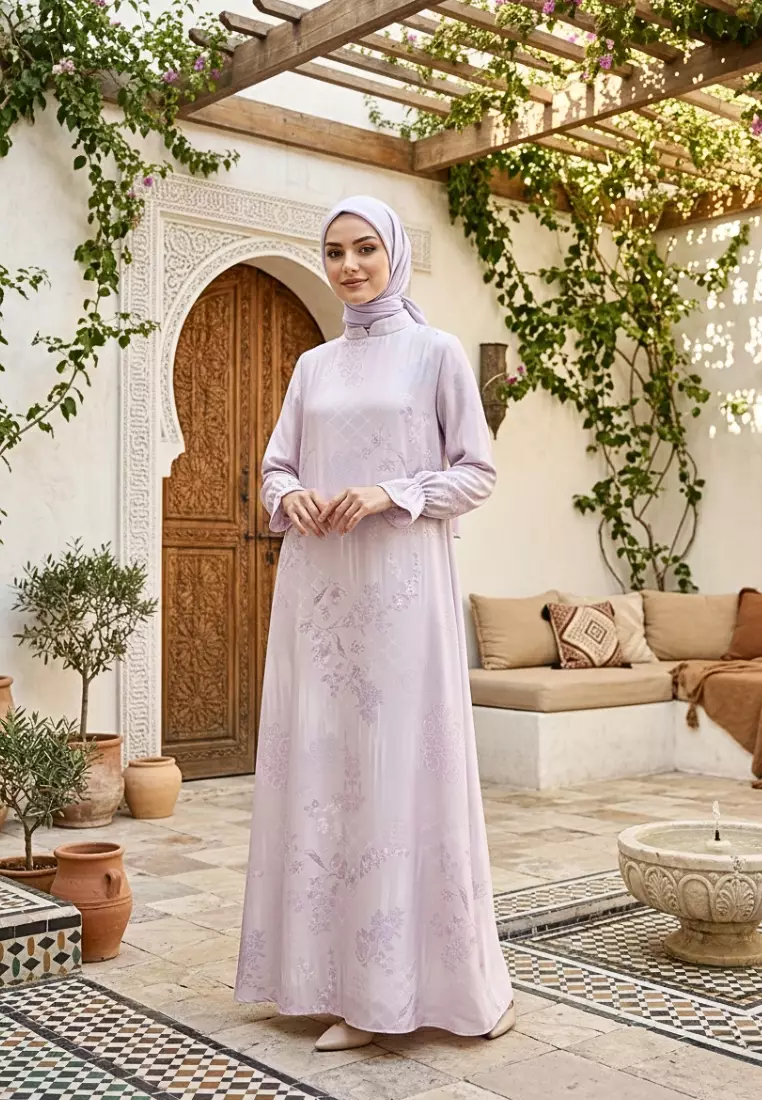 Gamis Lebaran Terbaru Mosleem Kekinian Lengan Karet Motif Warna Pink By Brilliant Girl Warna PINK