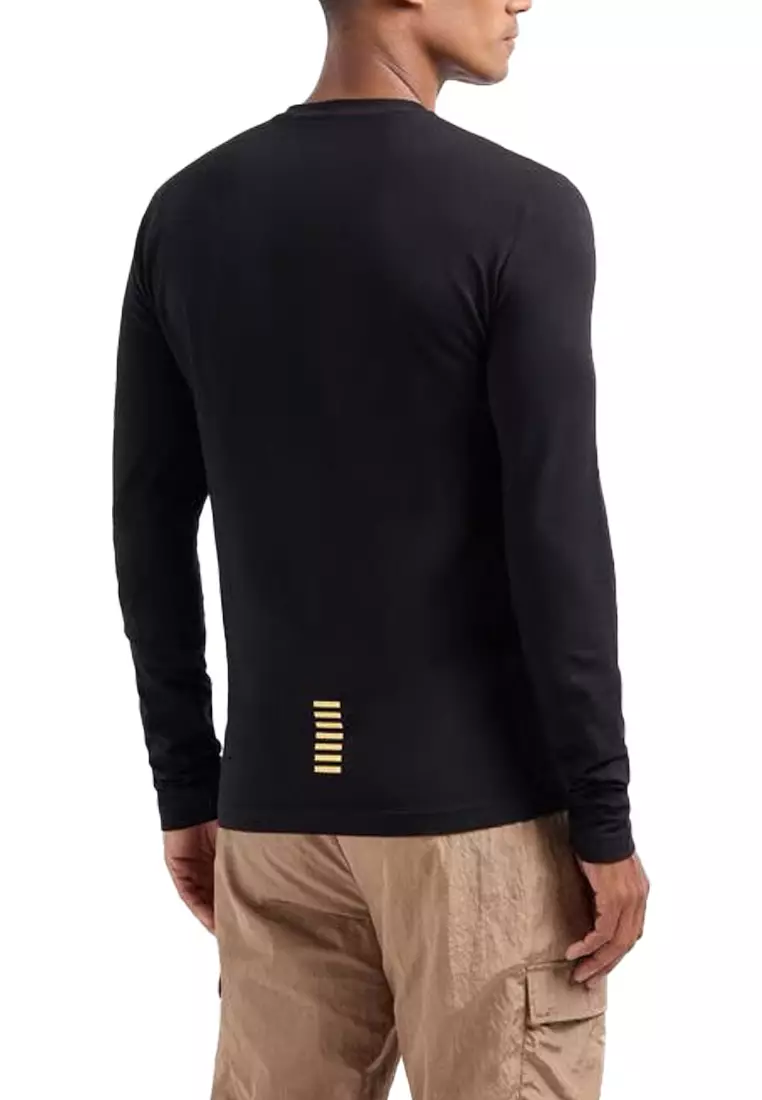 EA7 Men’s Core Identity Long-Sleeved Cotton T-Shirt in Black 8NPT28 PJVQZ