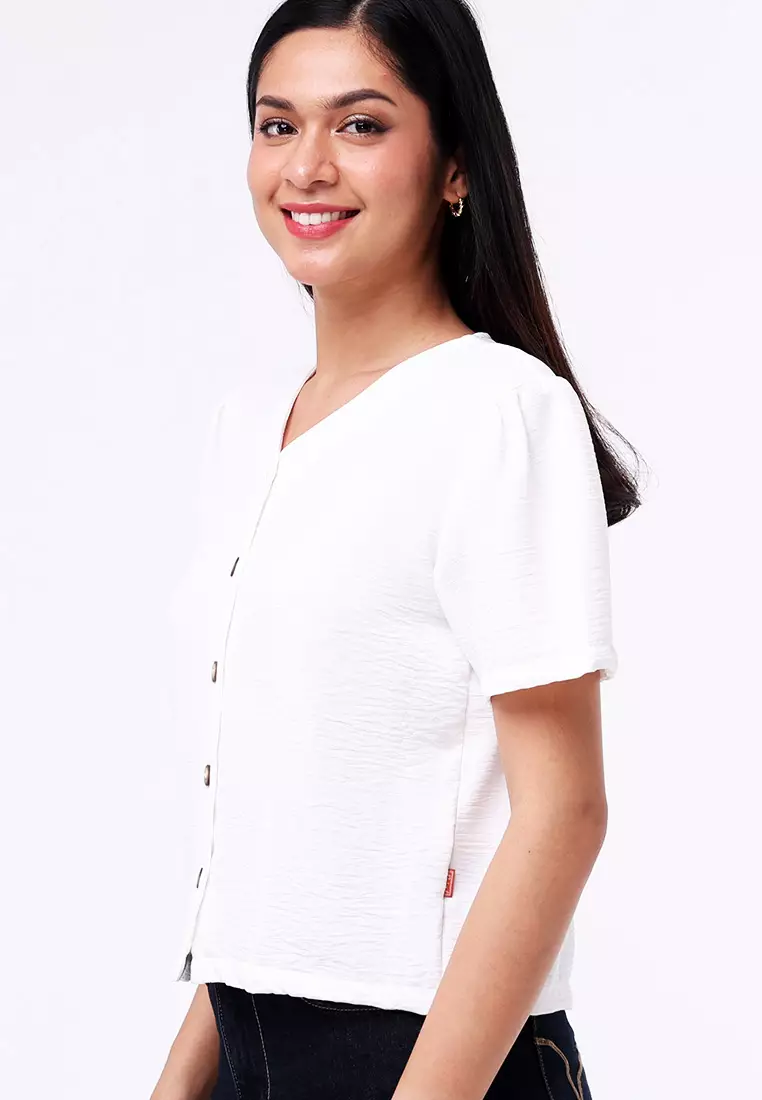 Short Sleeves V-Neck Blouse