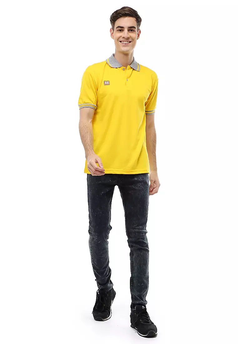Jack T-Shirt Atasan Kasual Kaos Polos Pria Kerah Lengan Pendek Material Cotton ORIGINAL - Yellow
