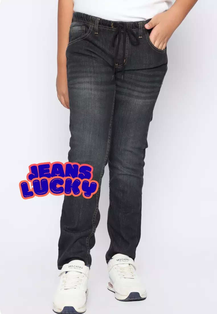 Celana Panjang Anak Laki & Perempuan Jeans Lucky Hitam