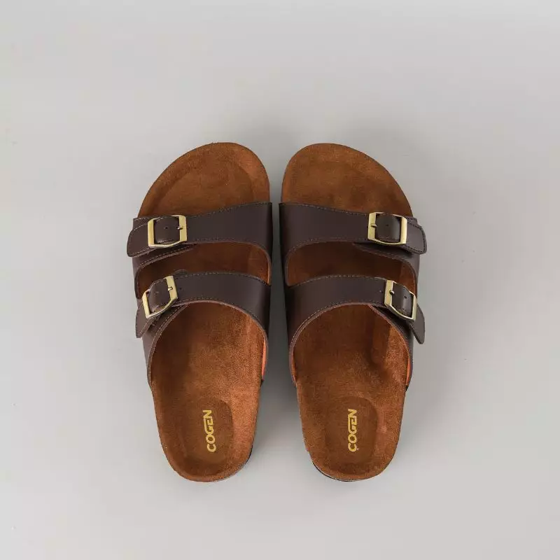 Cogen Sandal Pria Kulit Sendal Slop Birken Vintage - Opera Brown