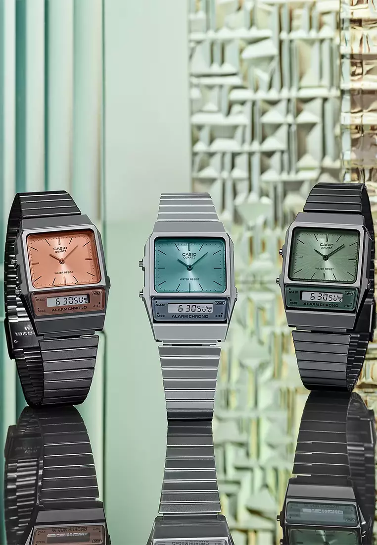 Casio - Jam Tangan Analog Digital Wanita - Silver Green - Stainless Steel - AQ-800EC-2A